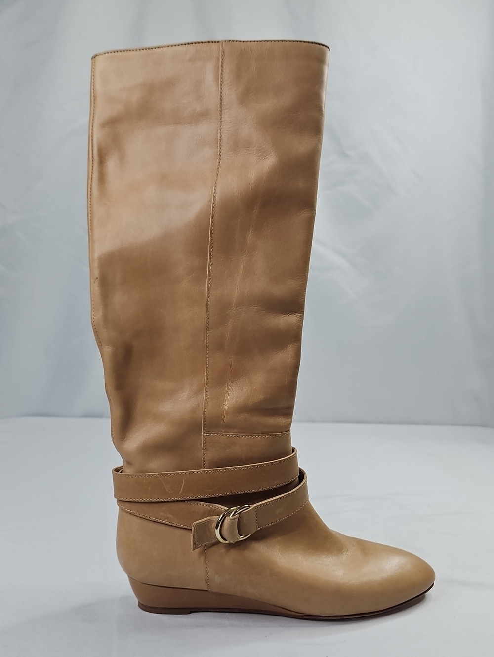 Loeffler Randall Eloise Tan Leather Knee High Wedge Boots Size 7B